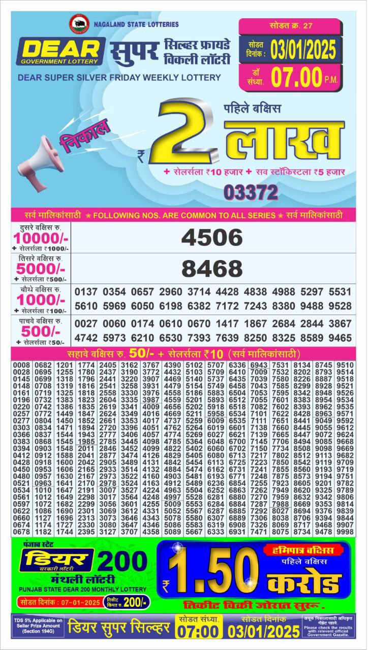 Dear Super Silver Lottery 7PM Result