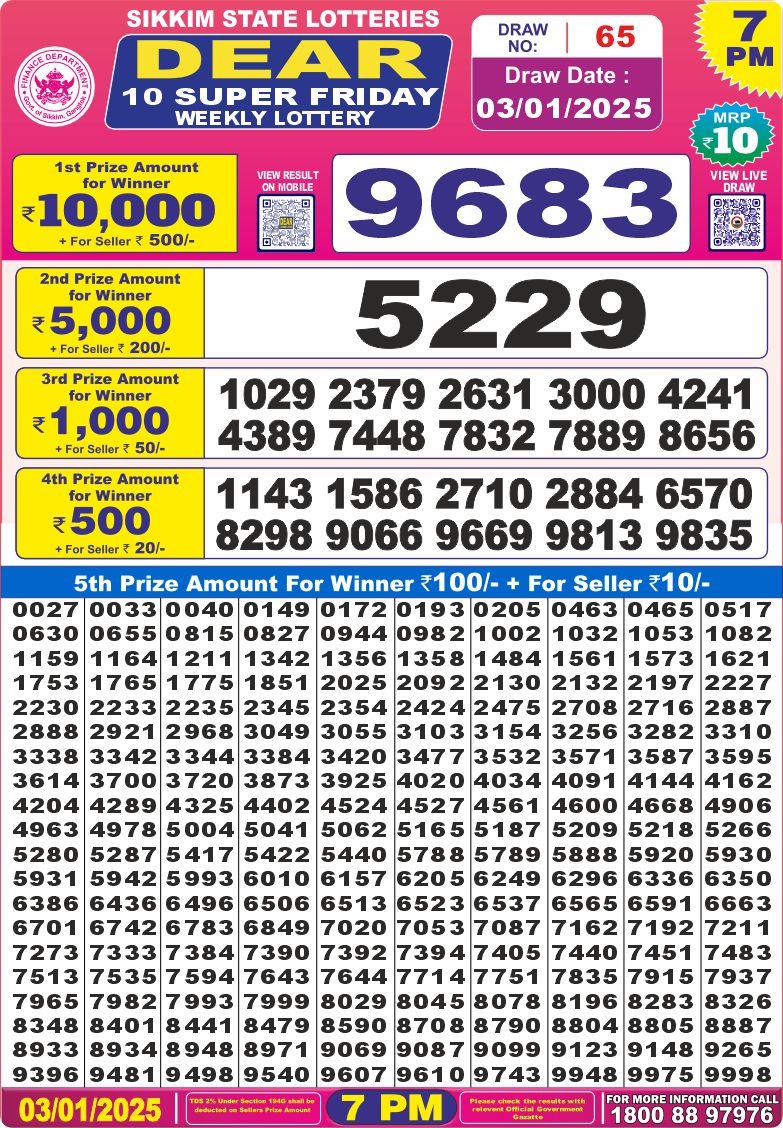 Dear 10 Super Lottery 7PM Result