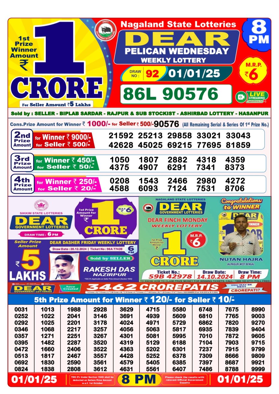 Dear Lottery Result Today 8PM