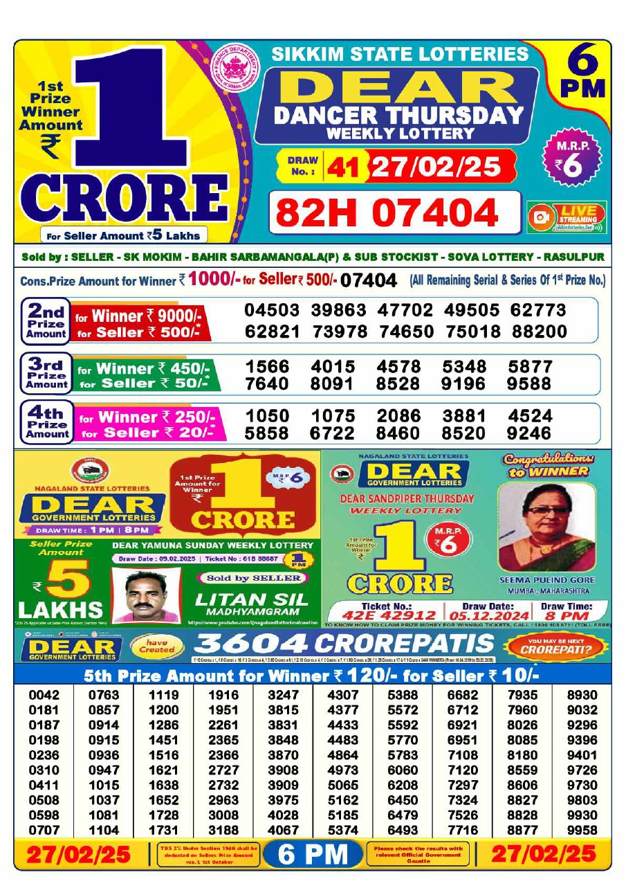 6 PM Lottery Result