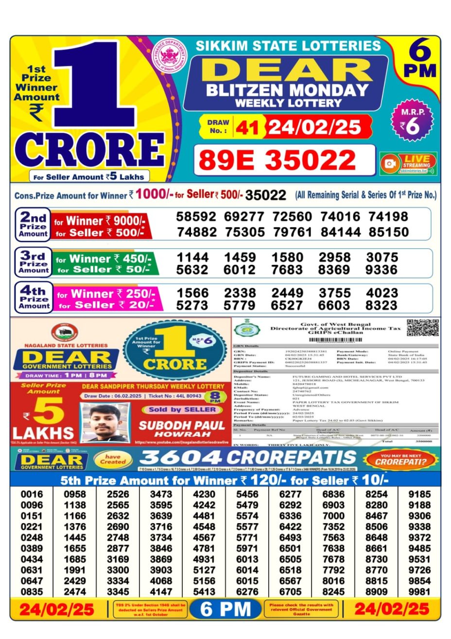 6 PM Lottery Result