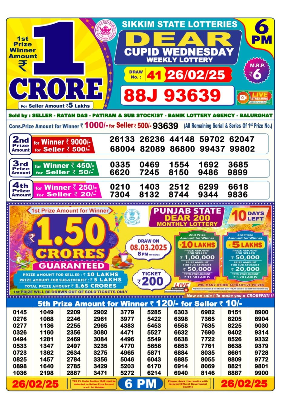 6 PM Lottery Result