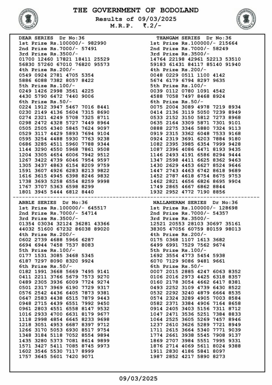 Bodoland Lottery Result Image 3 PM