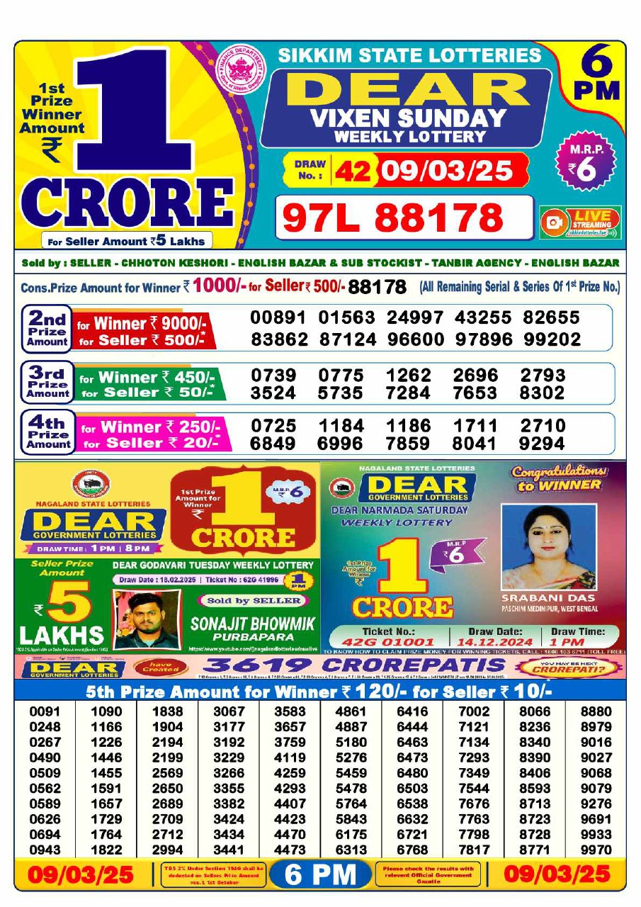 6 PM Lottery Result