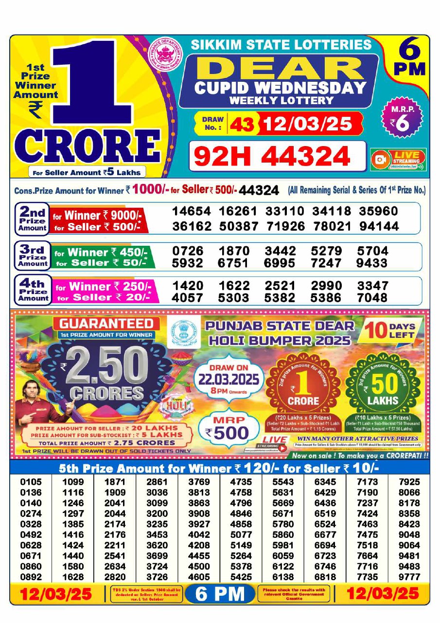 6 PM Lottery Result