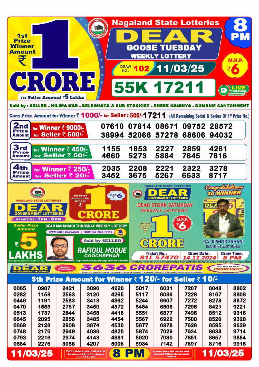 8 PM Lottery Result