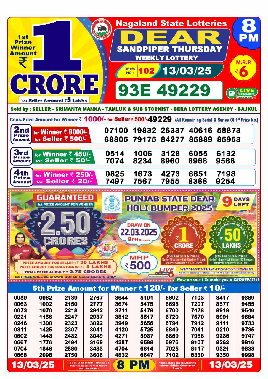 8 PM Lottery Result