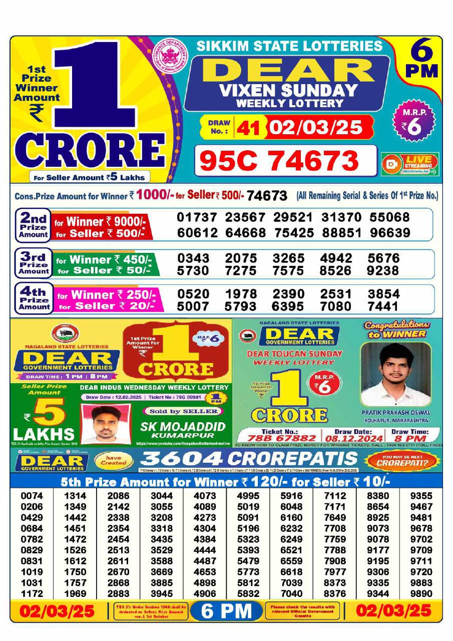 6 PM Lottery Result