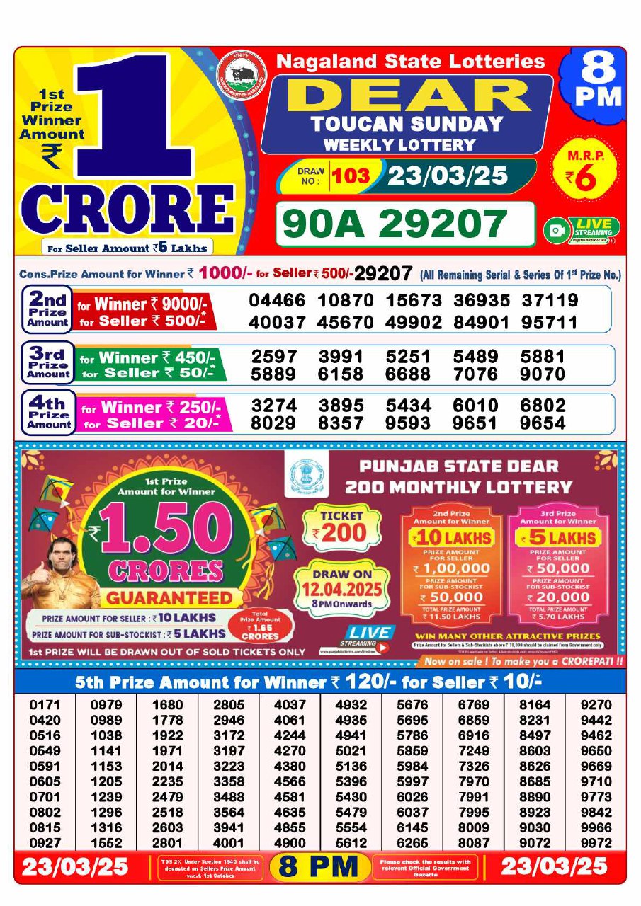 Lottery Sambad 8PM Result 23-03-2025