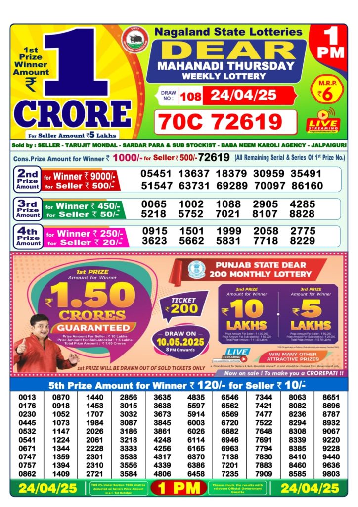 Dear Lottery 1 PM Result - Coming Soon Dear Lottery 1 PM Result - Coming Soon