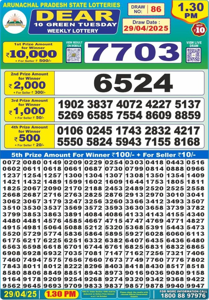 Dear 10 1.30 PM Lottery Result 26/03/25 - Nagaland State Lottery Sambad