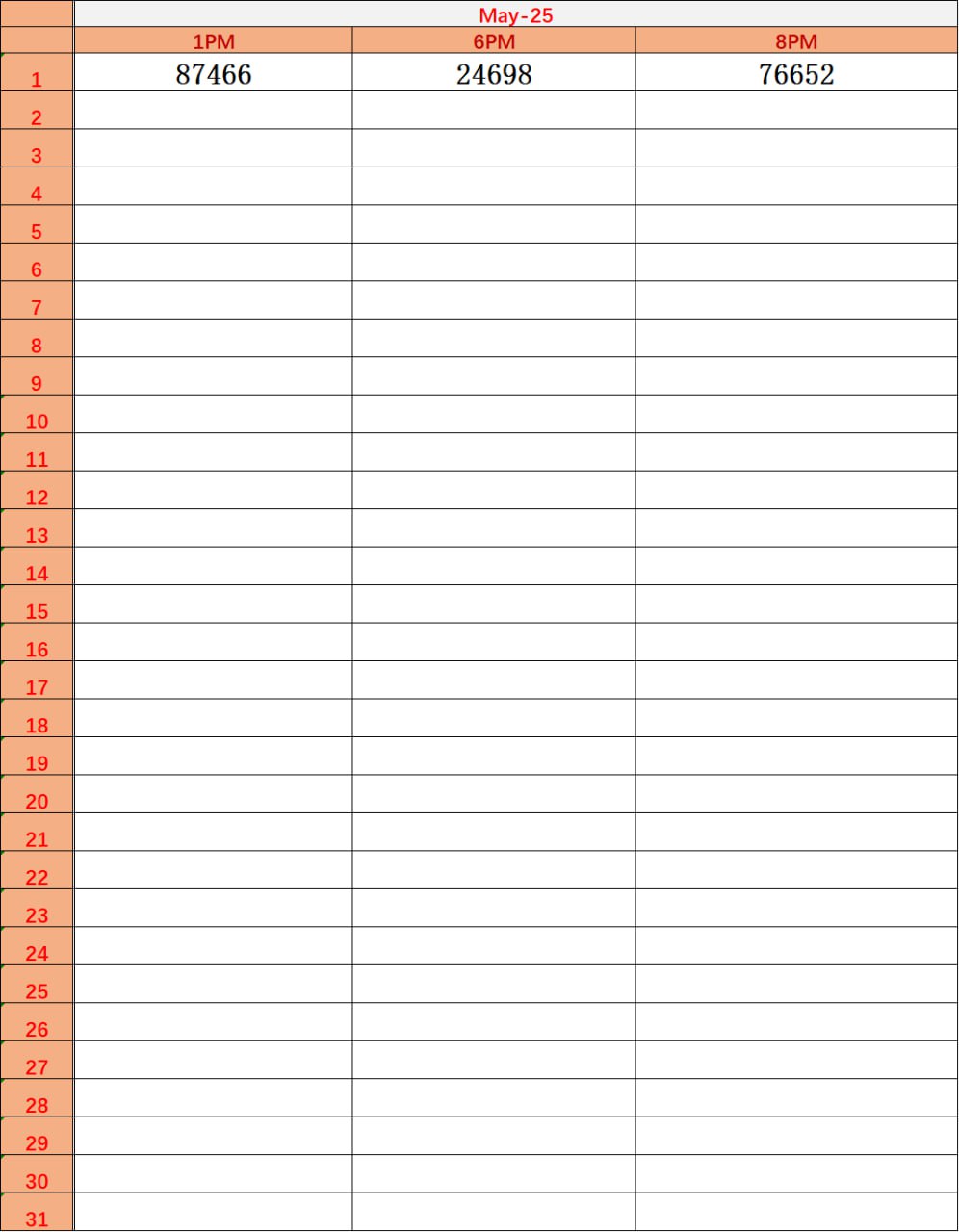 Dear Lottery Year Chart Page 1