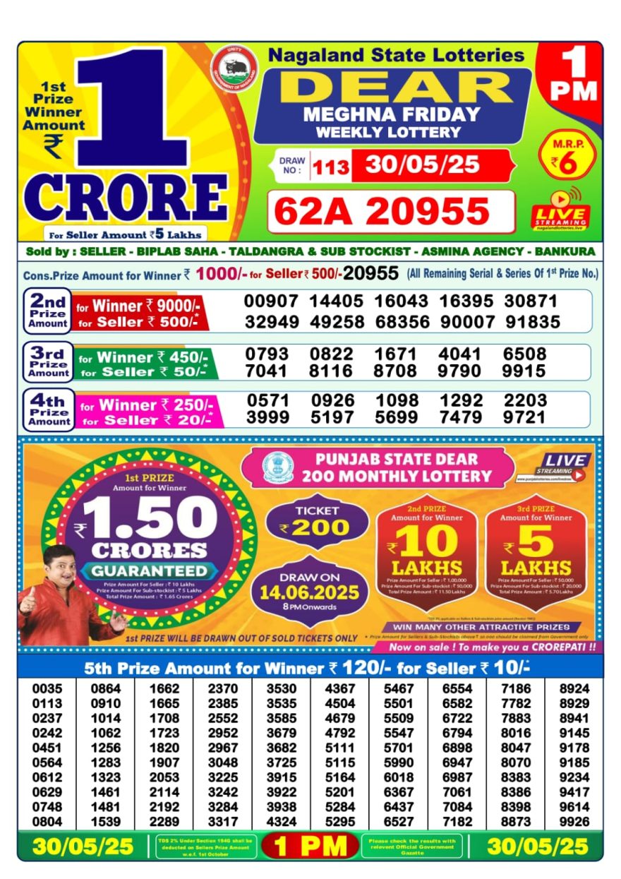 1 PM Lottery Result