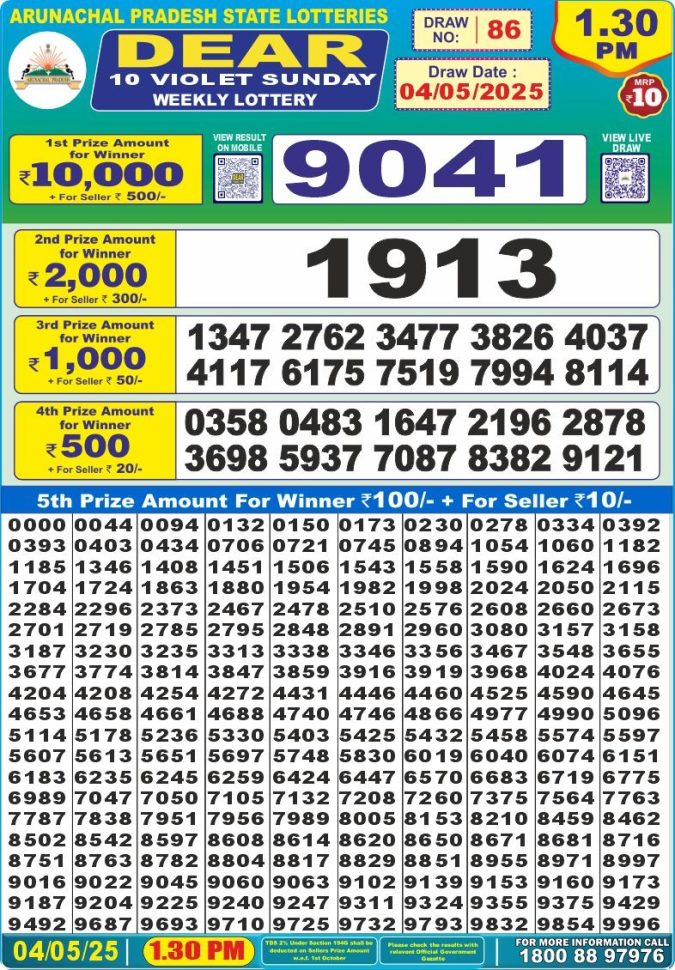 Dear 10 1.30 PM Lottery Result 26/03/25 - Nagaland State Lottery Sambad