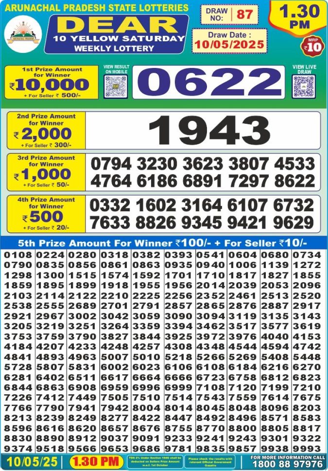 Dear 10 1.30 PM Lottery Result 26/03/25 - Nagaland State Lottery Sambad
