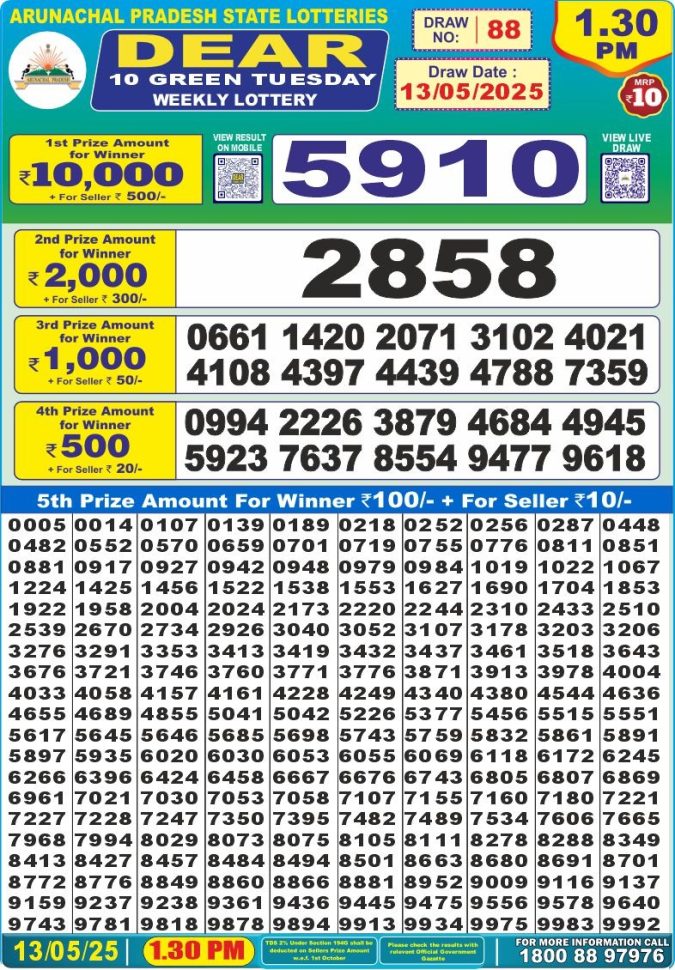 Dear 10 1.30 PM Lottery Result 26/03/25 - Nagaland State Lottery Sambad