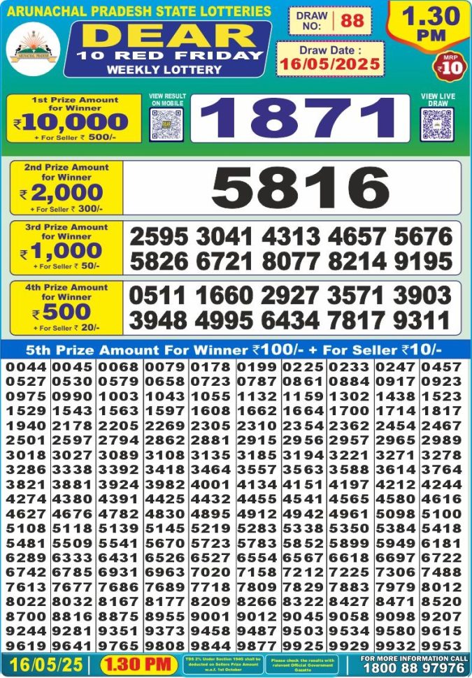 Dear 10 1.30 PM Lottery Result 26/03/25 - Nagaland State Lottery Sambad