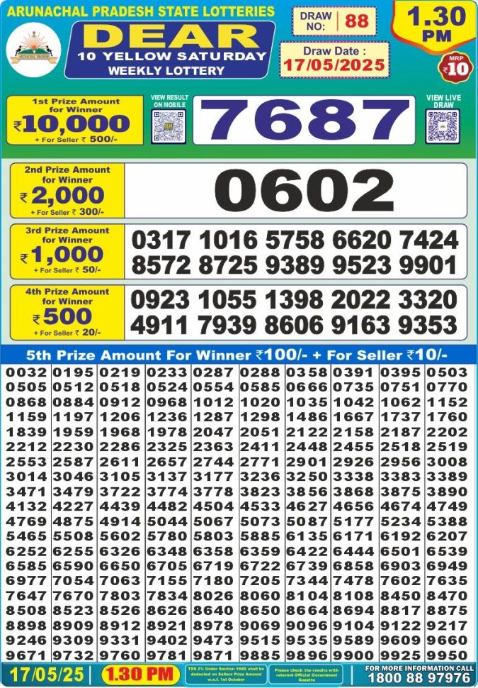 Dear 10 1.30 PM Lottery Result 26/03/25 - Nagaland State Lottery Sambad