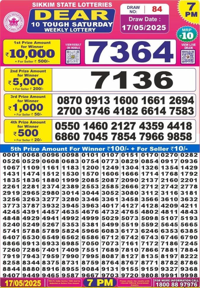 Nagaland State Lottery Dear 10 7 PM Result 26/03/25