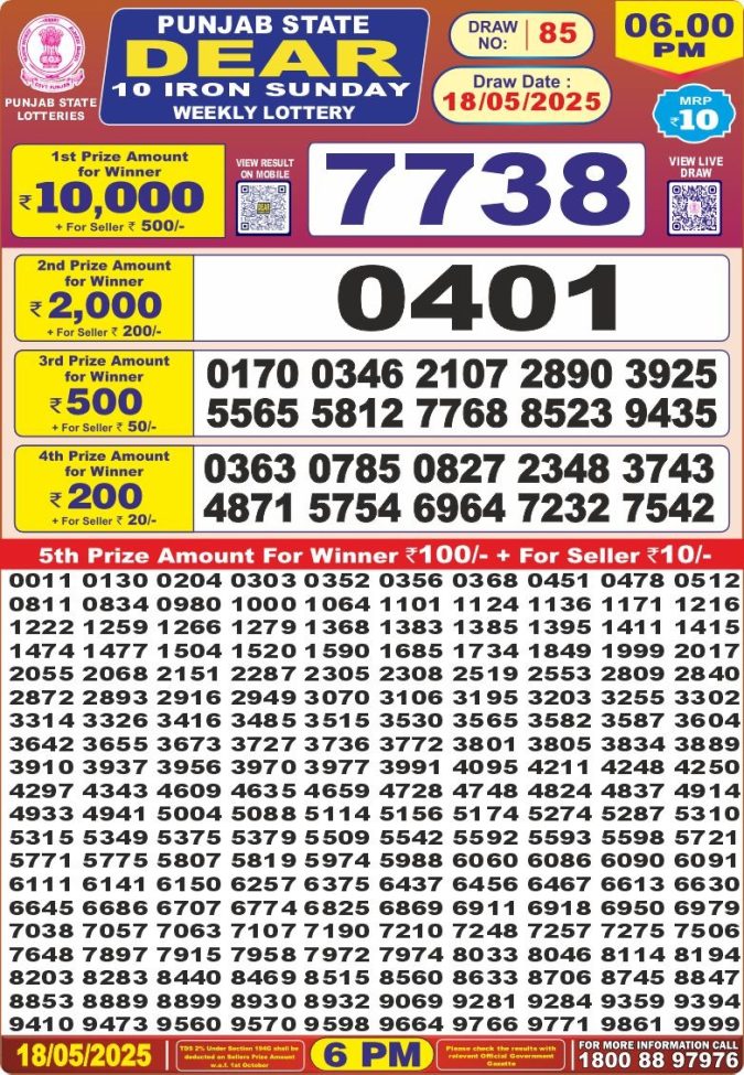 Punjab State Lottery 6 PM Result 26/03/25