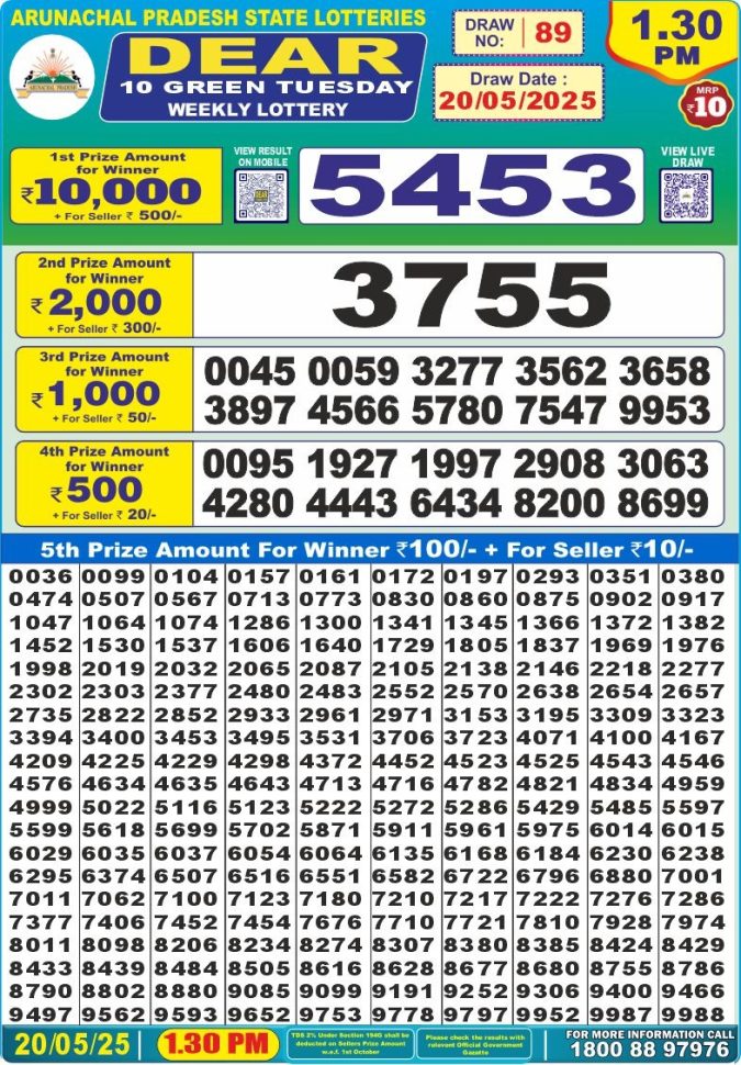 Dear 10 1.30 PM Lottery Result 26/03/25 - Nagaland State Lottery Sambad