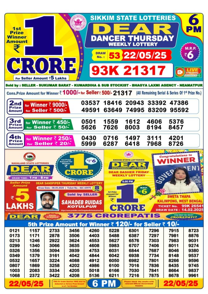 6 PM Lottery Result