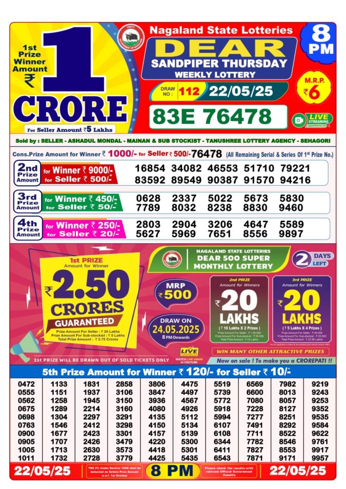8 PM Lottery Result