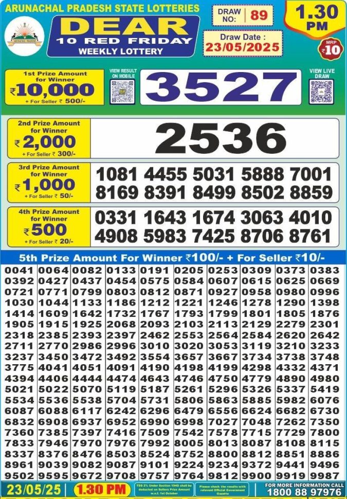 Dear 10 1.30 PM Lottery Result 26/03/25 - Nagaland State Lottery Sambad