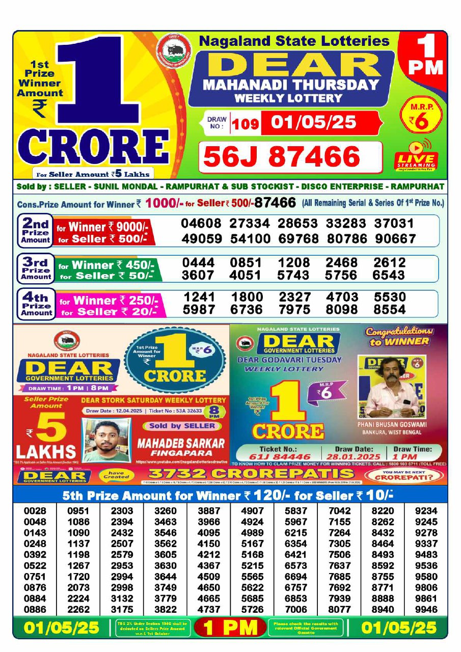 1 PM Lottery Result