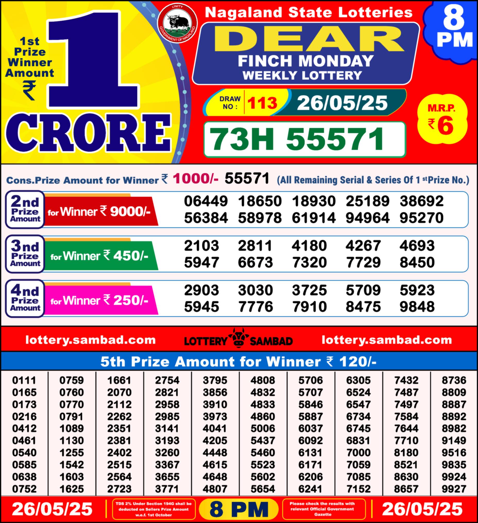 Dear Lottery 8 PM Result – Live Draw Image