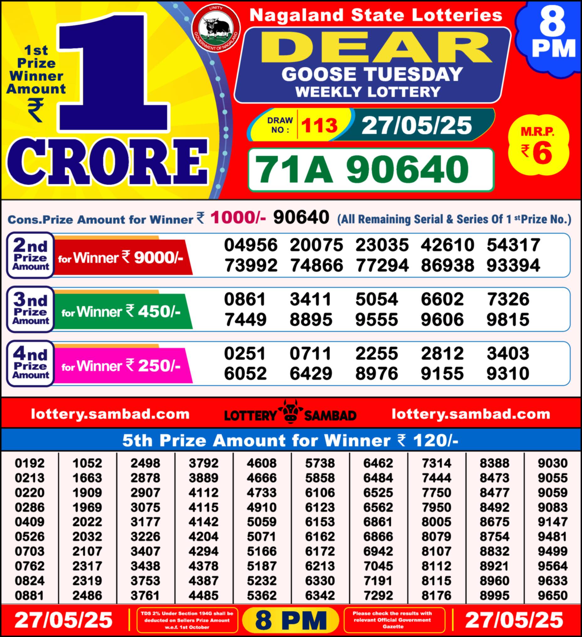 Dear Lottery 8 PM Result – Live Draw Image