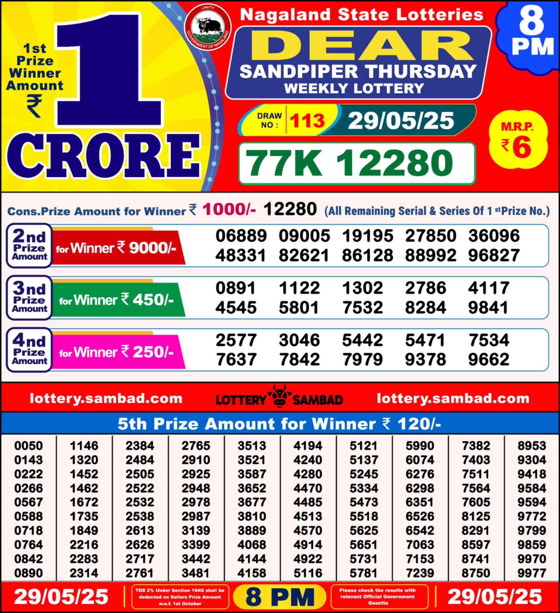 Dear Lottery 8 PM Result – Live Draw Image