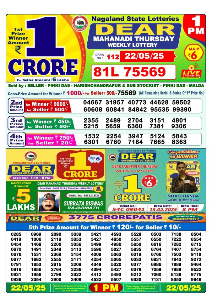 1 PM Lottery Result