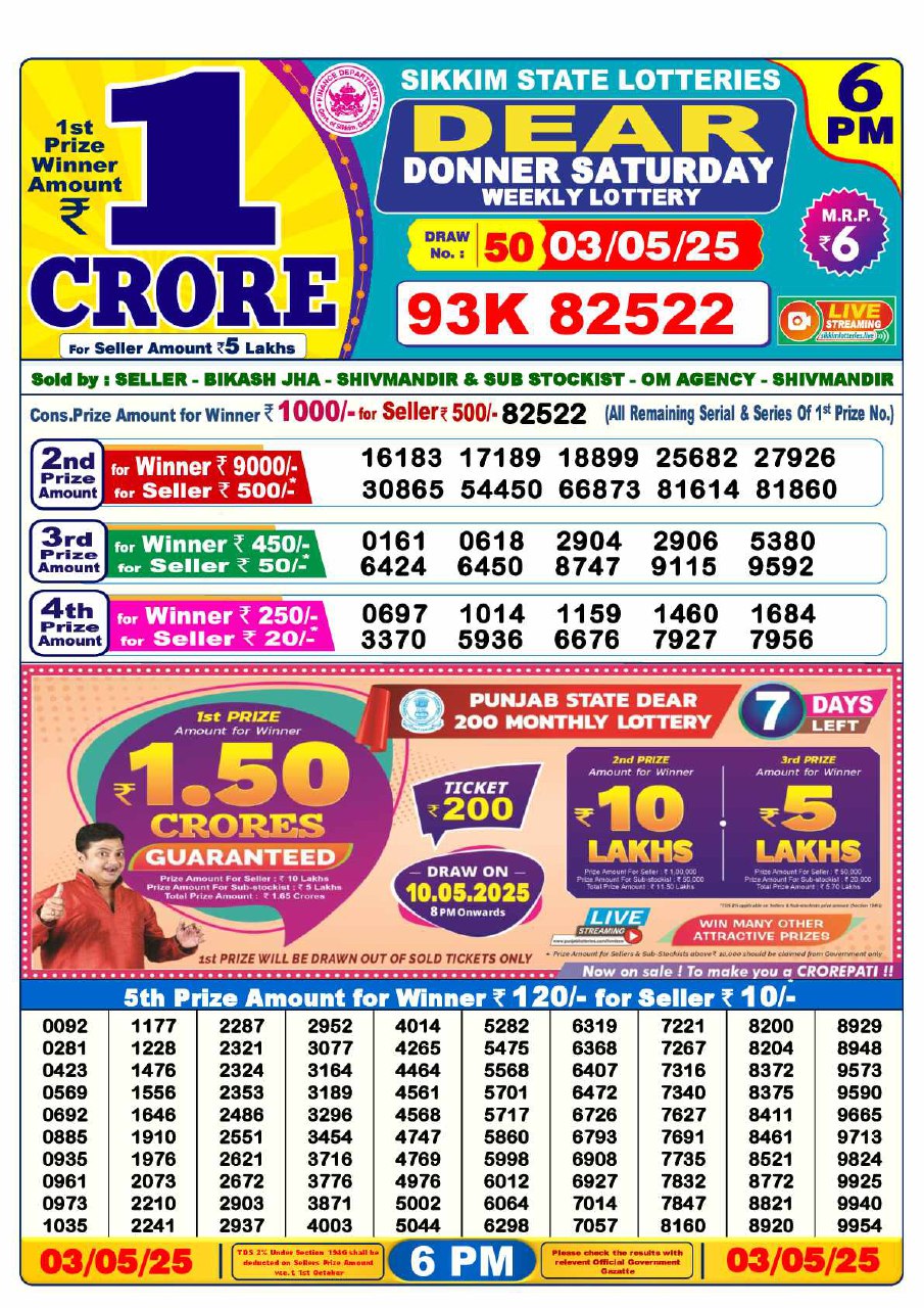 6 PM Lottery Result