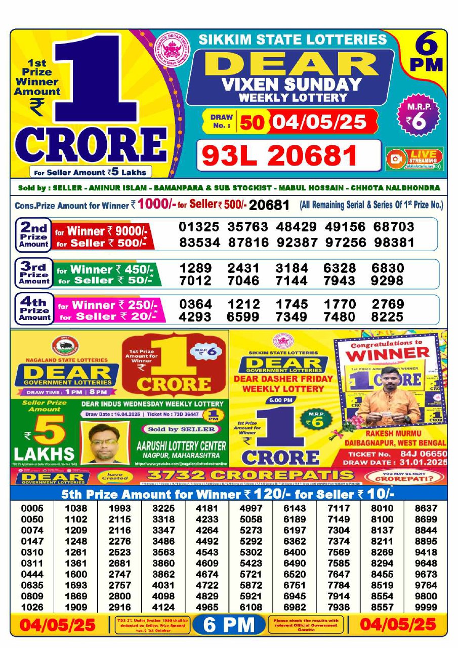 6 PM Lottery Result
