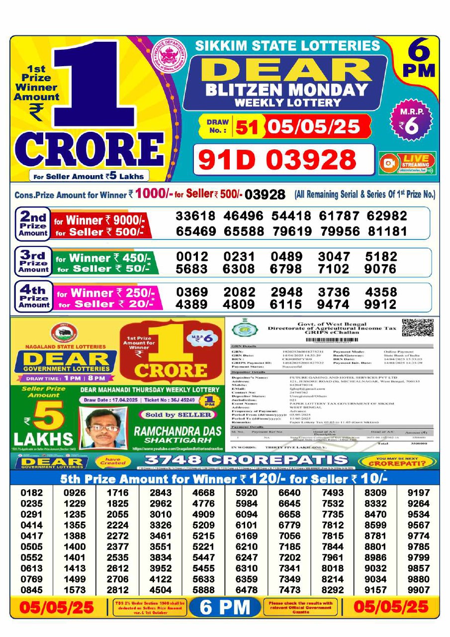 6 PM Lottery Result