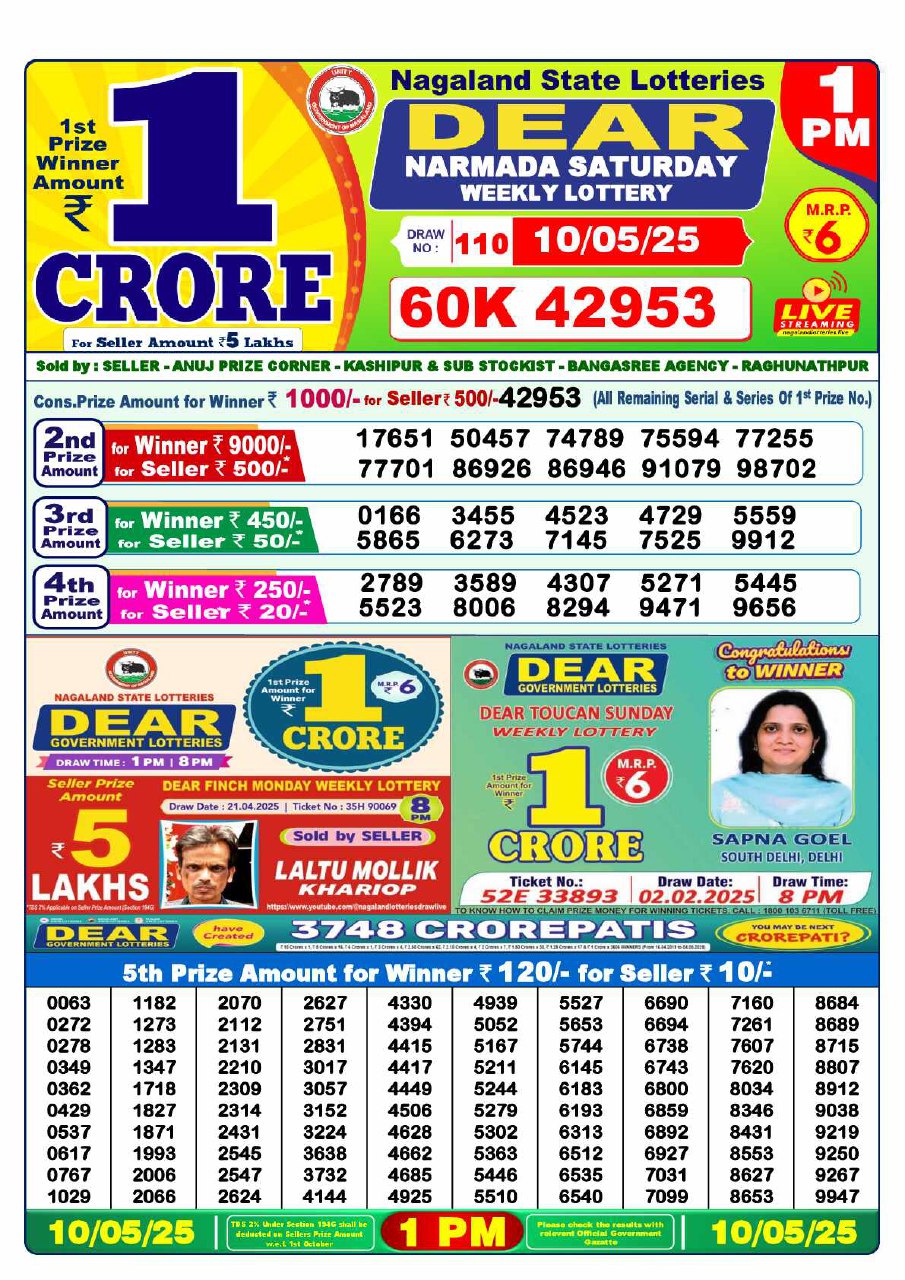 Lottery Sambad 1PM Result 15/04/25