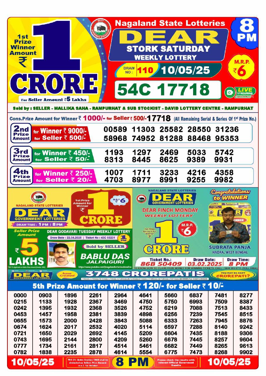 Dear Lottery 8 PM Result 26/03/2025 – Today Lottery Sambad 8 PM
