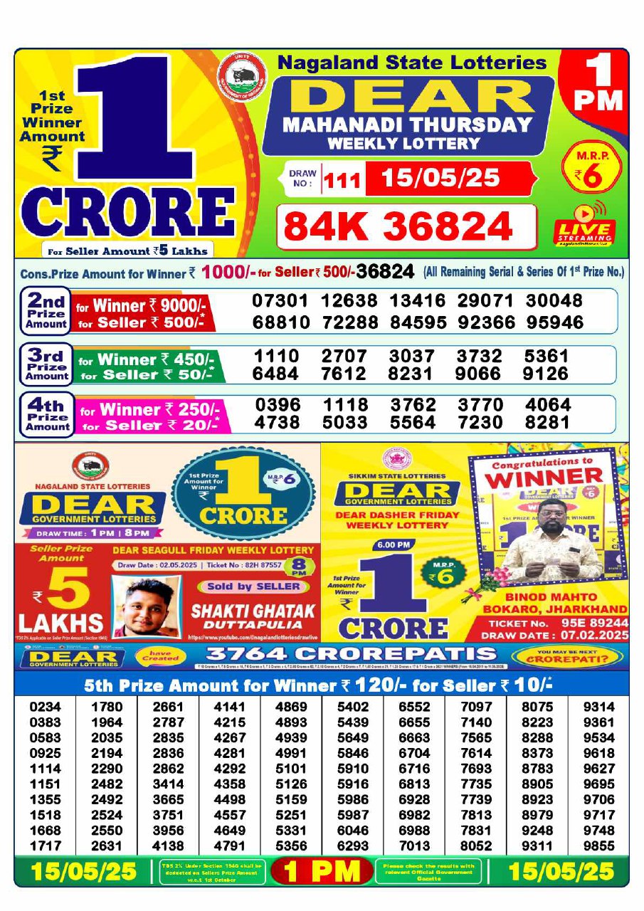 1 PM Lottery Result