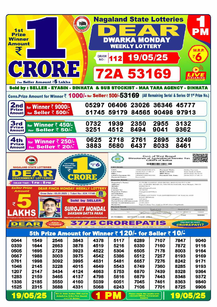 1 PM Lottery Result