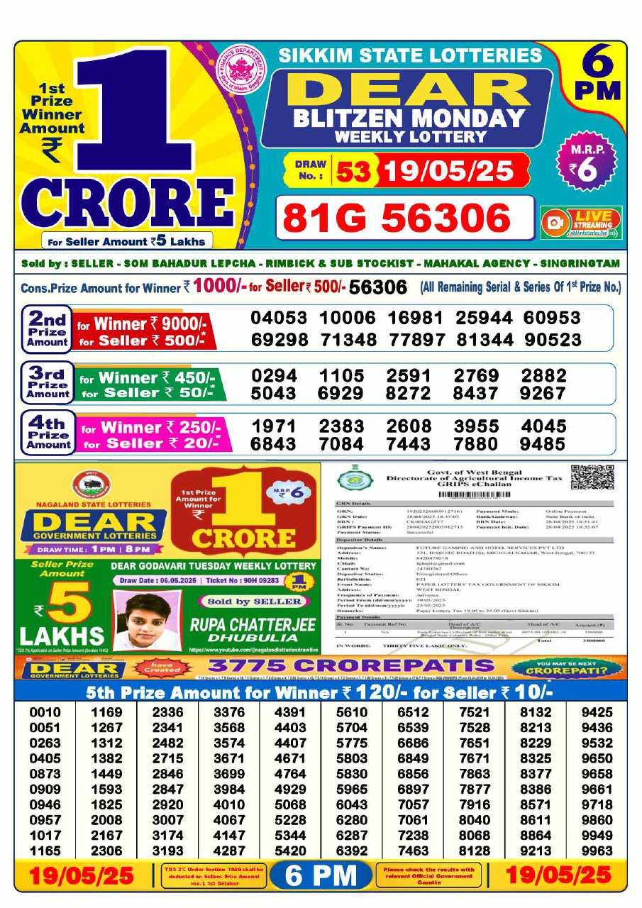 6 PM Lottery Result
