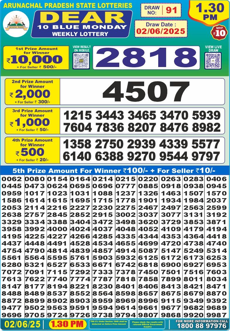Dear 10 1.30 PM Lottery Result 26/03/25 - Nagaland State Lottery Sambad