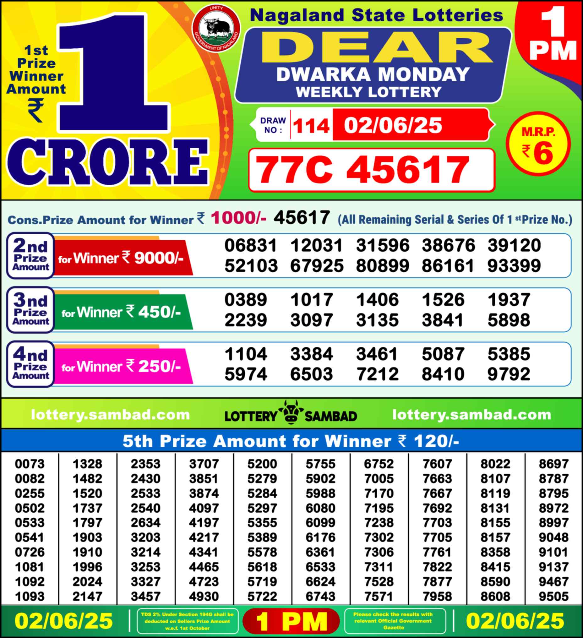 Dear Lottery 1 PM Result – Live Draw Image