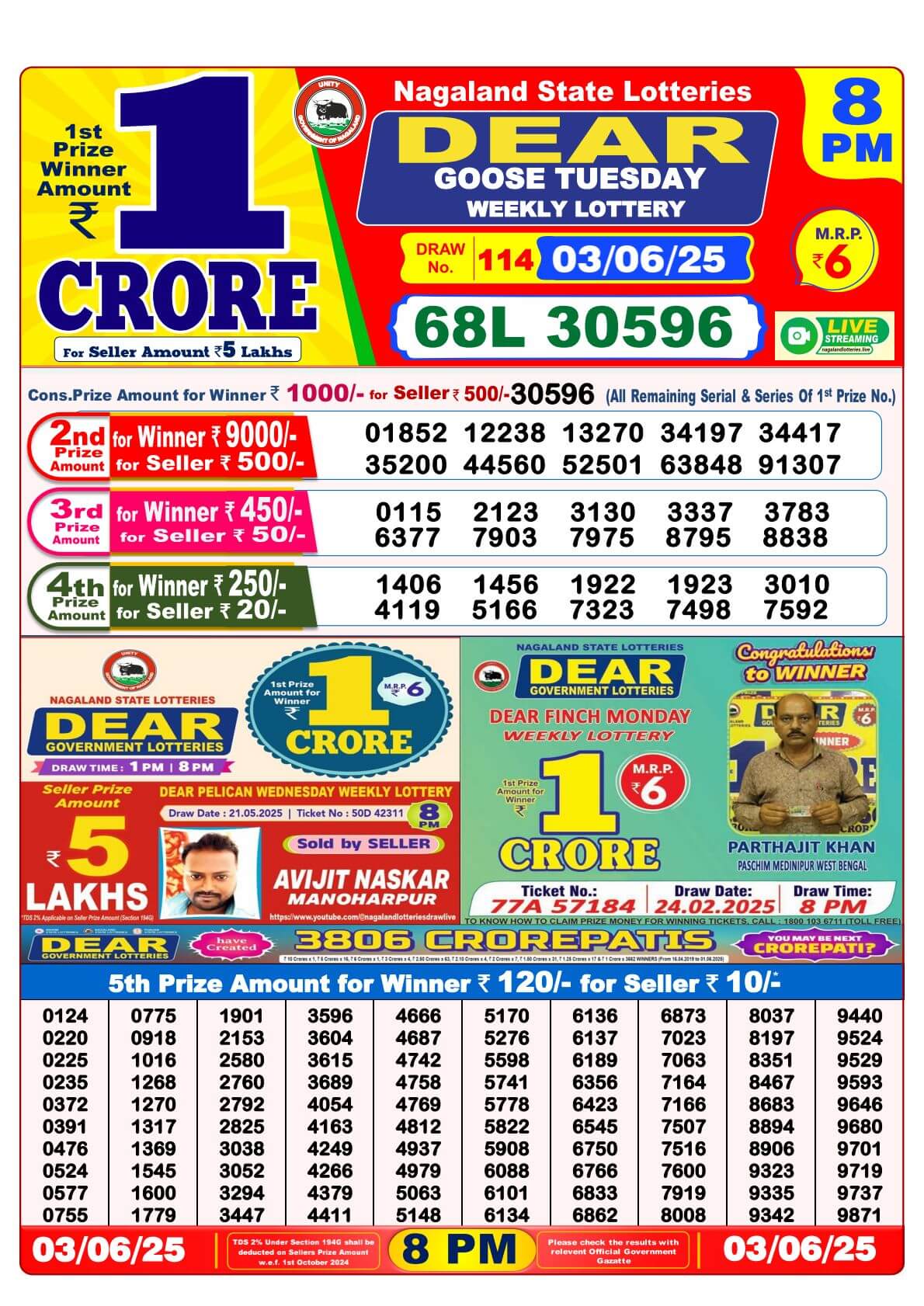 Dear Lottery 8 PM Result – Live Draw Image